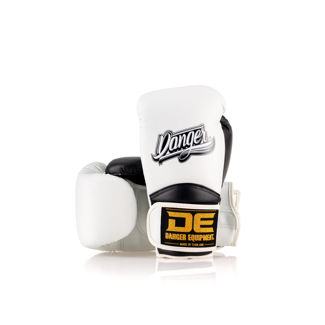 White/Black Danger Equipment The 'Rocket' Boxing Gloves Semi-Leather Back/Front