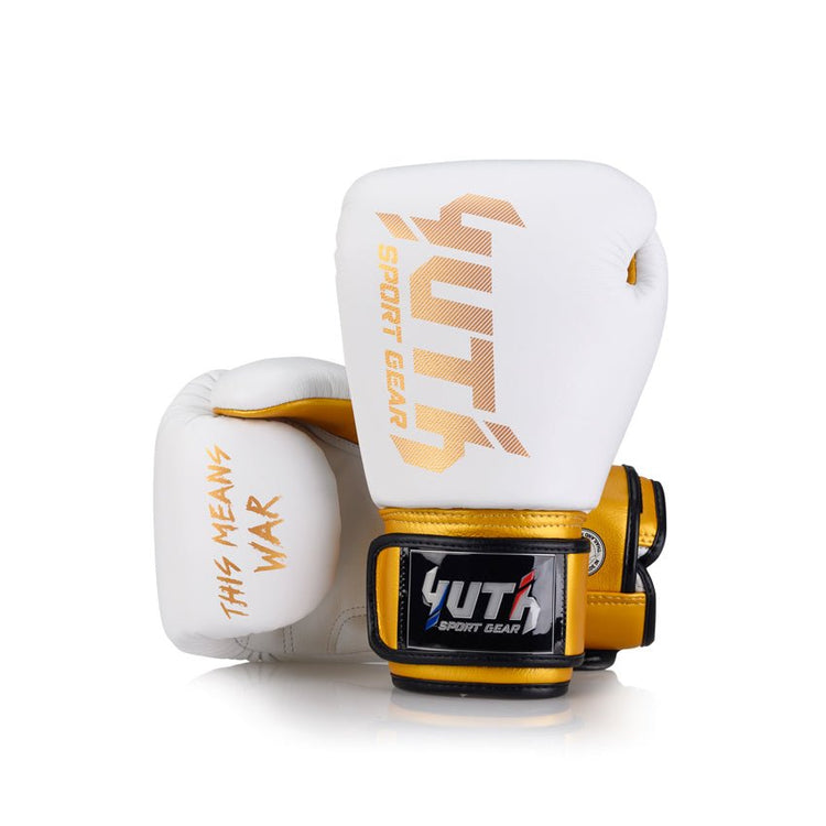 White/Gold Yuth - Gold Line Boxing Gloves Yuth 8oz Back/Front