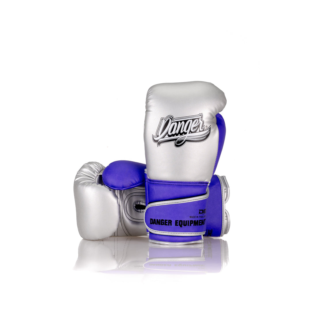 Silver/Purple Danger Equipment Avatar Boxing Gloves Semi-Leather Back/Front