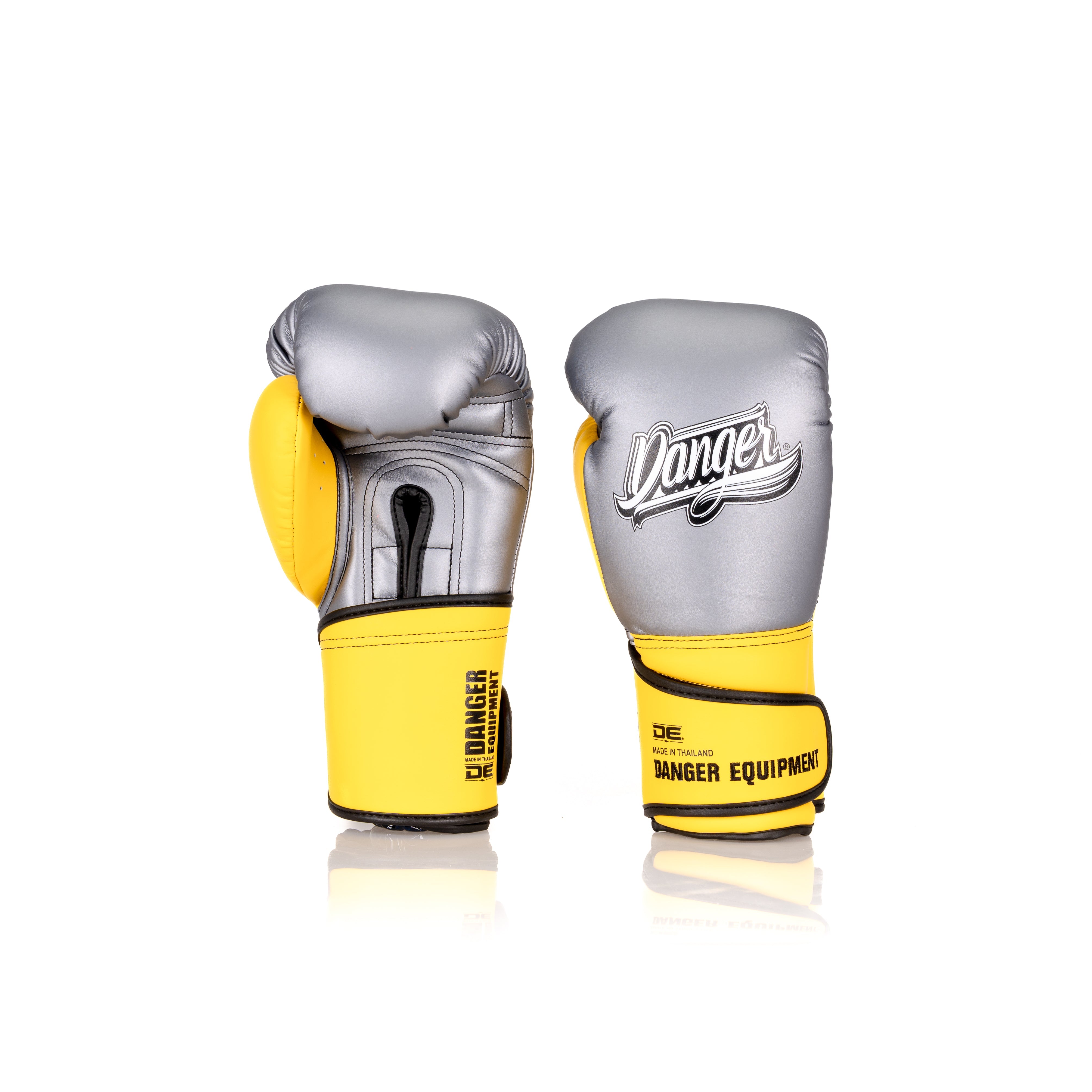 Silver/Yellow Danger Equipment Avatar Boxing Gloves Semi-Leather Back/Front
