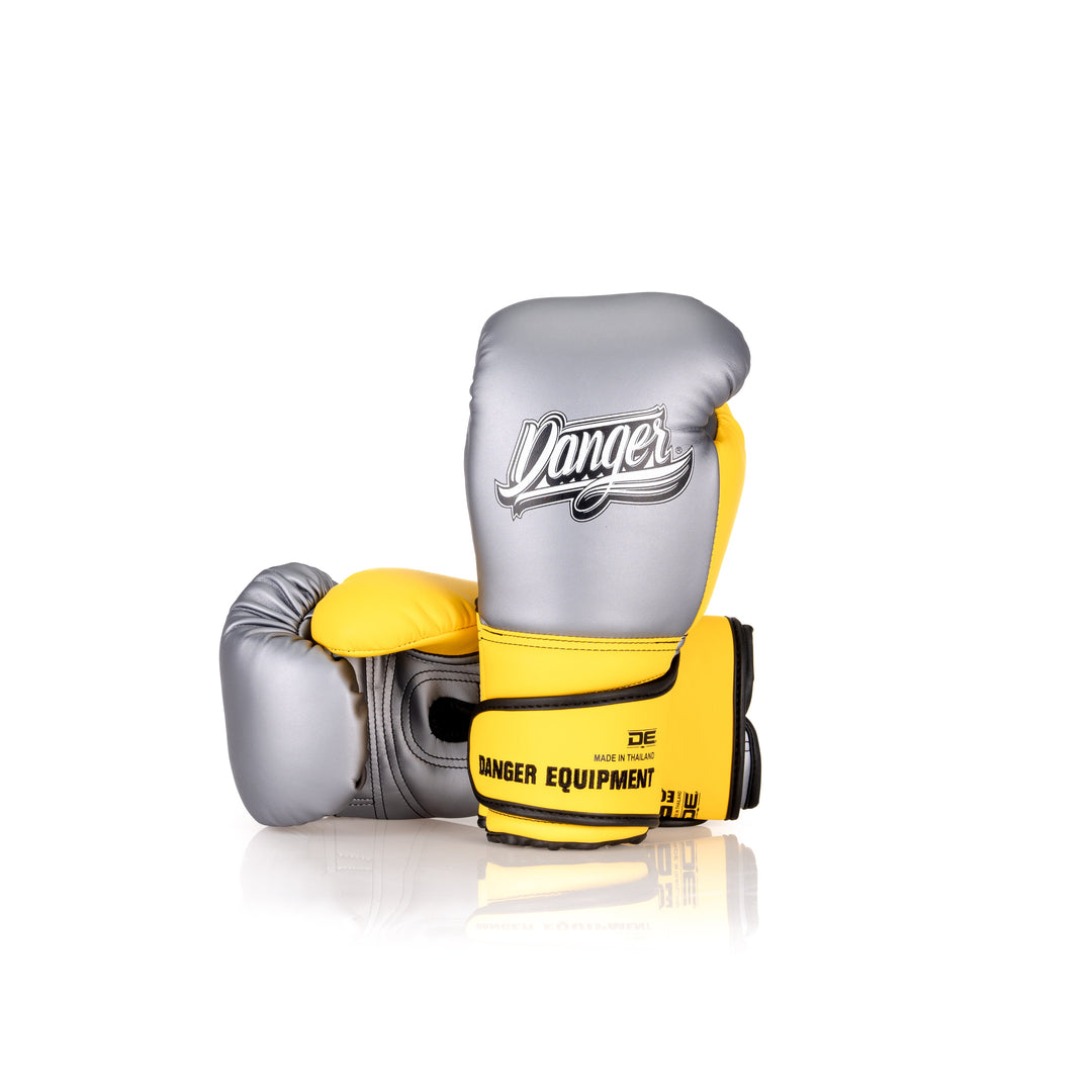 Silver/Yellow Danger Equipment Avatar Boxing Gloves  Semi-Leather Back/Front
