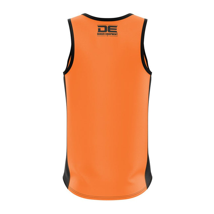 Orange Danger Equipment Basketball Jersey Front Back