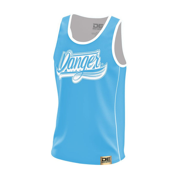 Powder Blue Danger Equipment Basketball Jersey Front