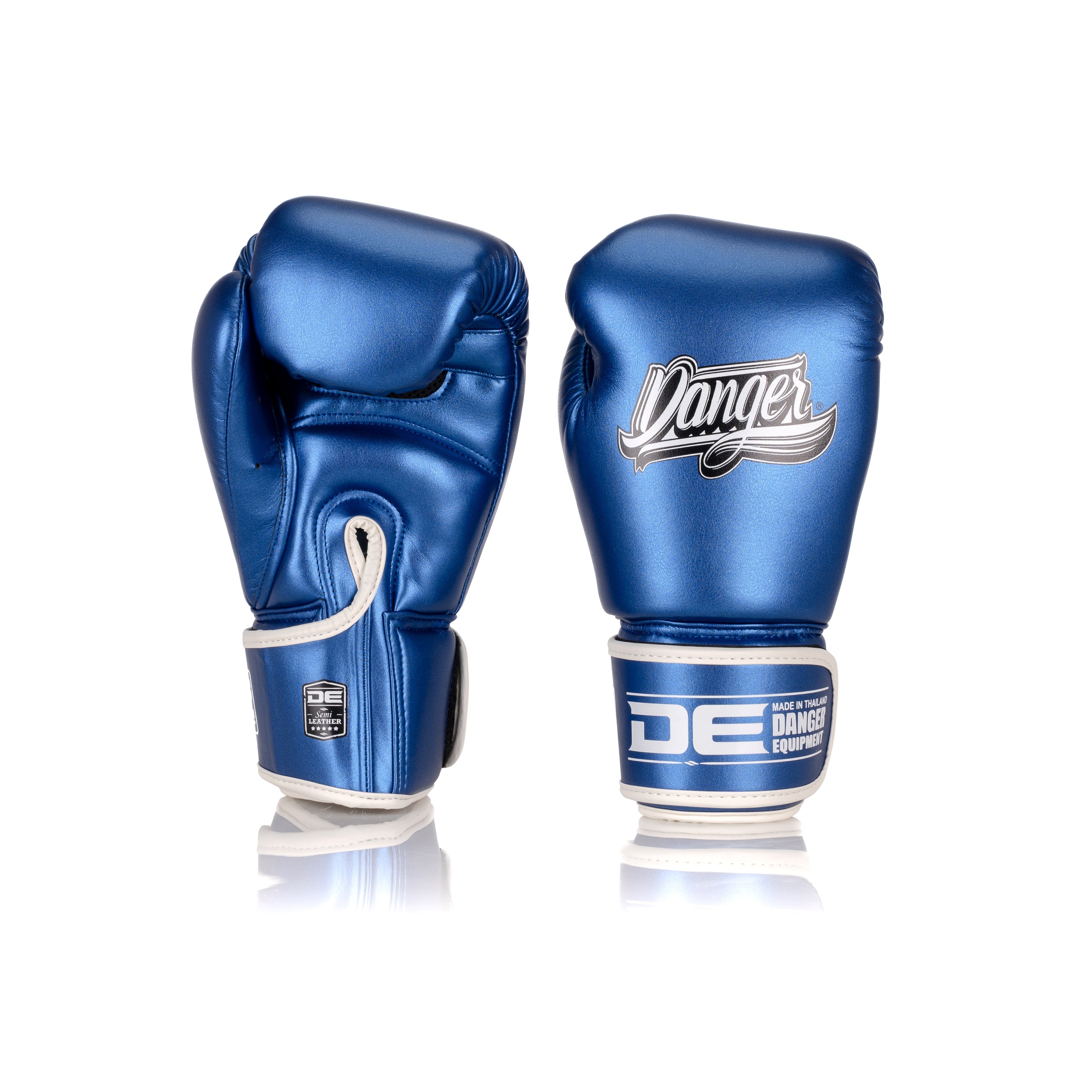 Blue Danger Equipment  Classic Thai Metallic Boxing Gloves Front/back