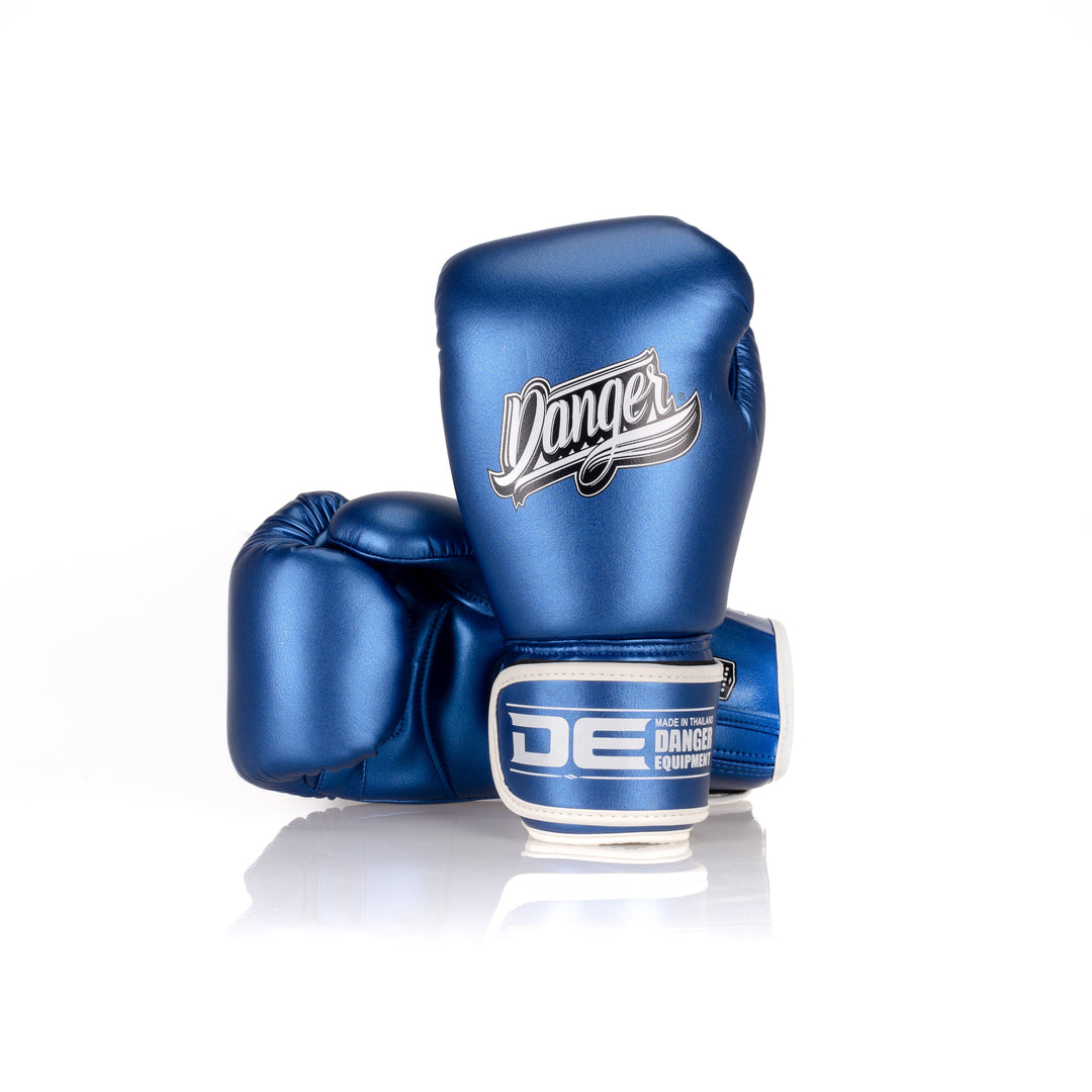 Blue Danger Equipment Classic Thai Metallic Boxing Gloves Back/Front