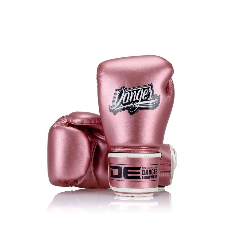 Pink Danger Equipment Classic Thai Metallic Boxing Gloves Back/Front