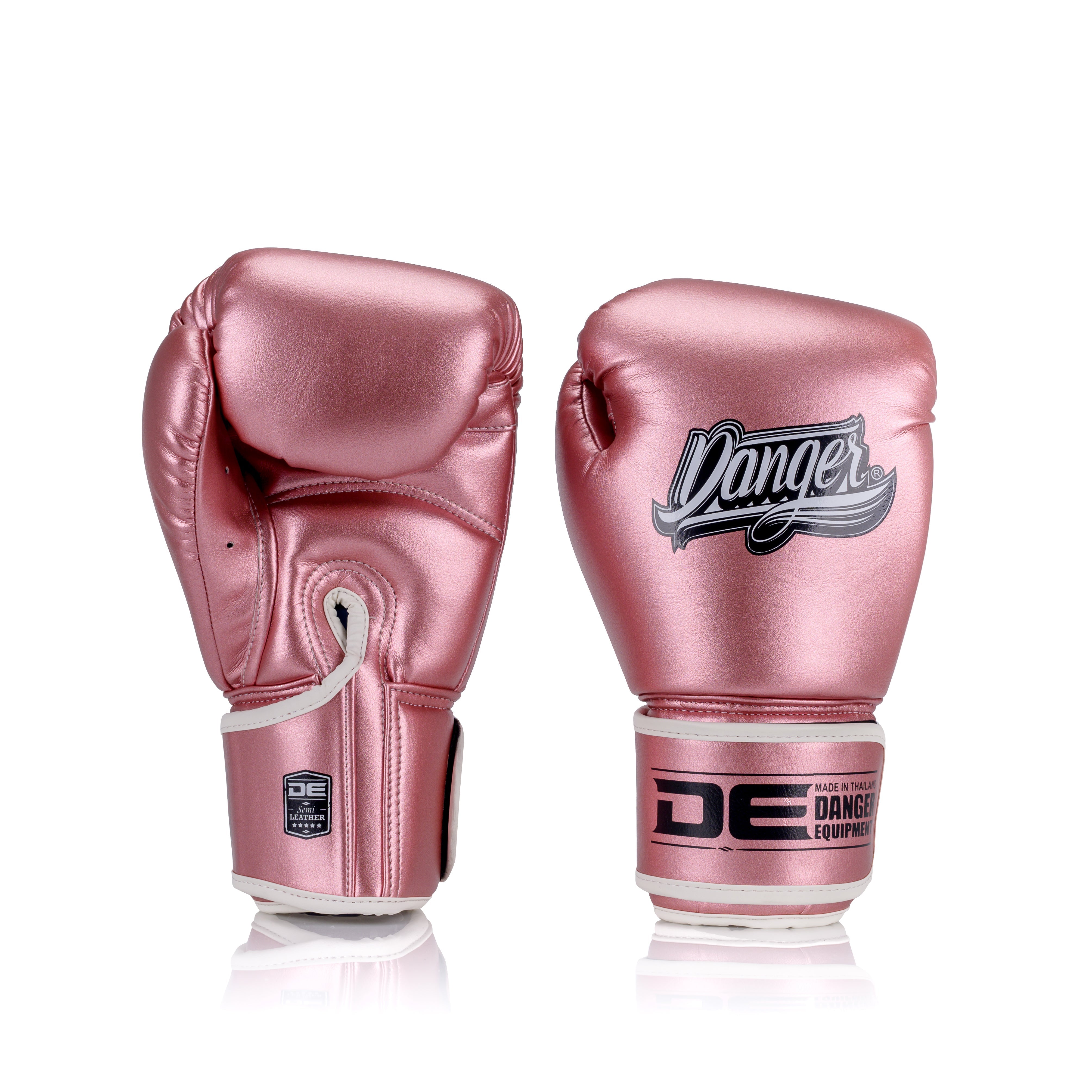 Pink Danger Equipment Classic Thai Metallic Boxing Gloves Back/Front
