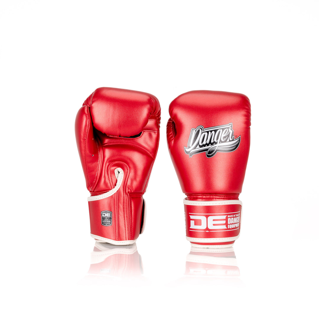 Red Danger Equipment Classic Thai Metallic  Boxing Gloves Back/Front