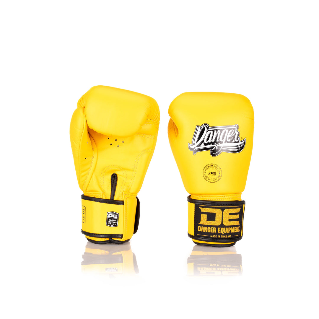 Yellow  Danger Equipment Classic Thai Boxing Gloves Back/Front