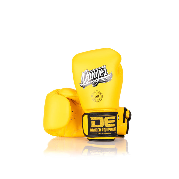 Yellow Danger Equipment Classic Thai Boxing Gloves Back/Front