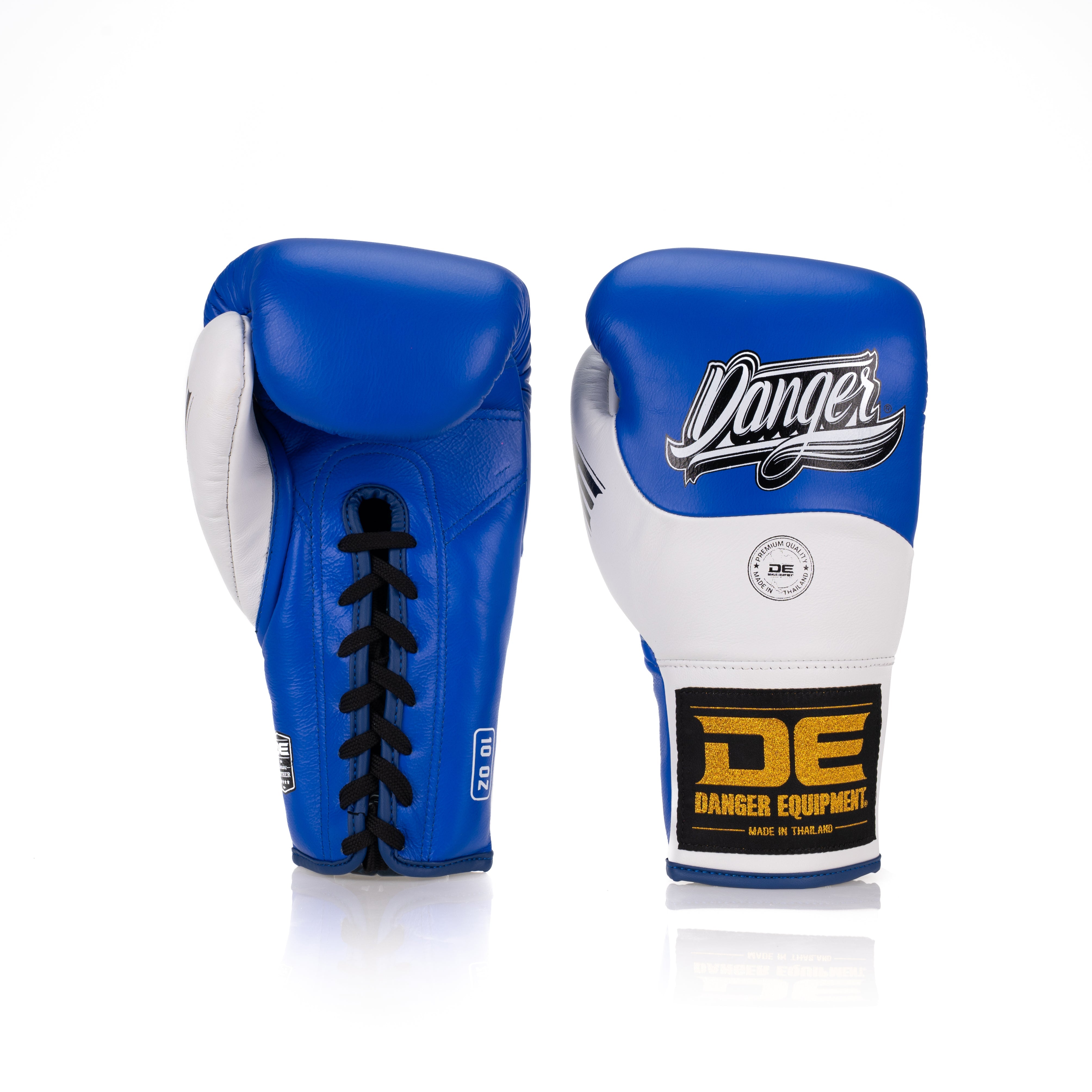 Blue/White Danger Equipment Competition Lace Up Boxing Gloves  Back/Front