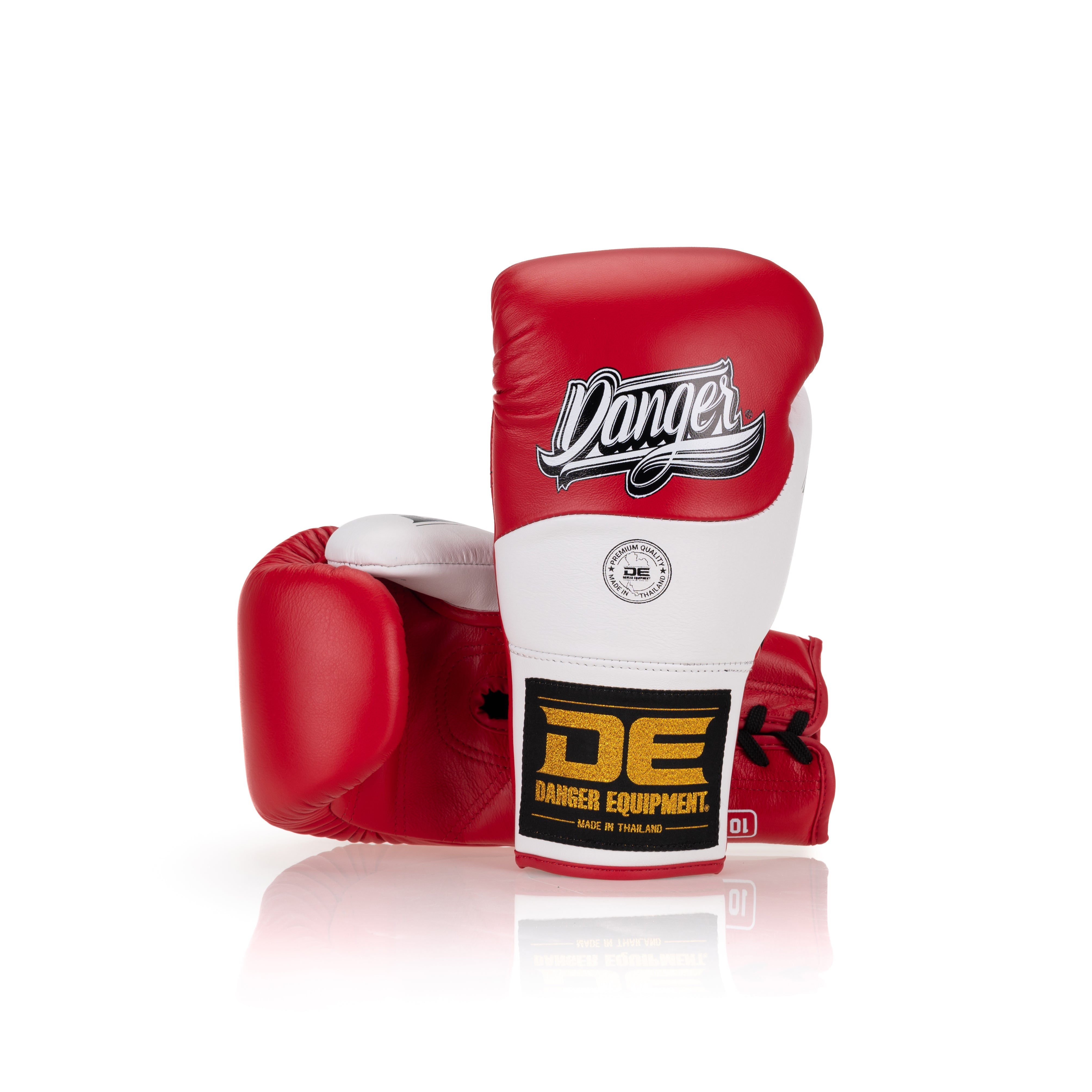 Red/White Danger Equipment Competition Lace Up Boxing Gloves Back/Front