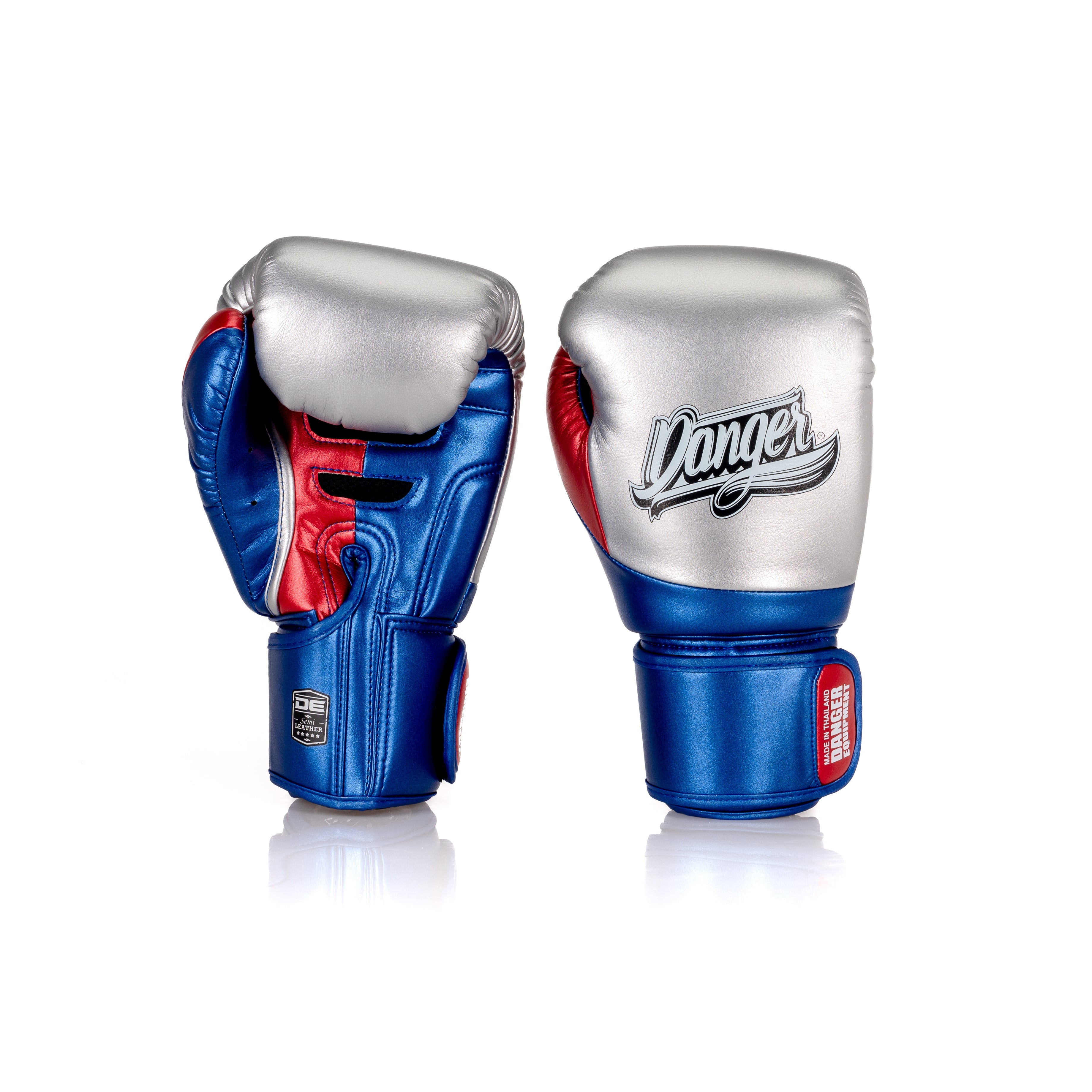 Blue/Silver/Red Danger Equipment Evolution 3.0 Boxing Gloves Back/Front