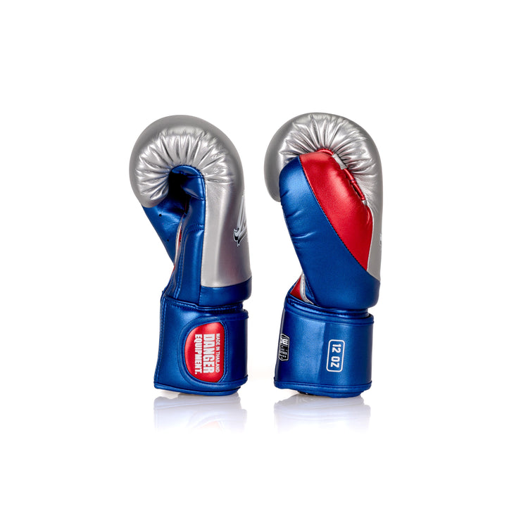 Blue/Silver/Red Danger Equipment Evolution 3.0 Boxing Gloves Side