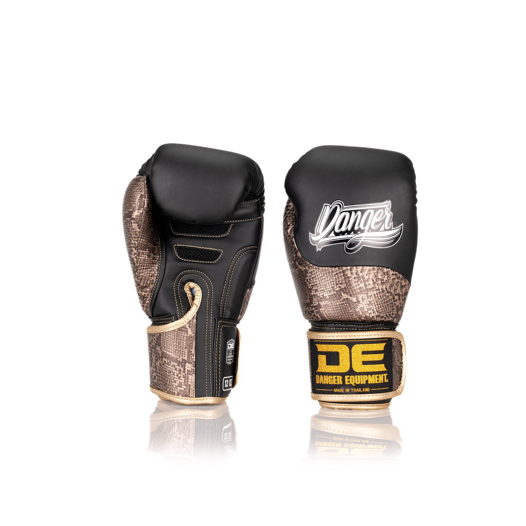 Black/Bronze Danger Equipment Evolution Deluxe Boxing Gloves Back/Front