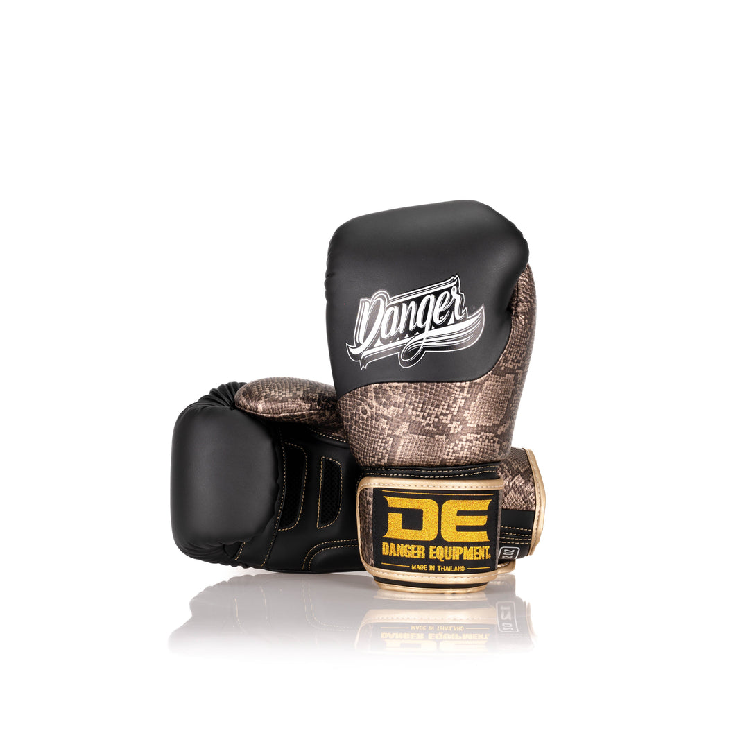 Black/Bronze Danger Equipment Evolution Deluxe Boxing Gloves Back/Front