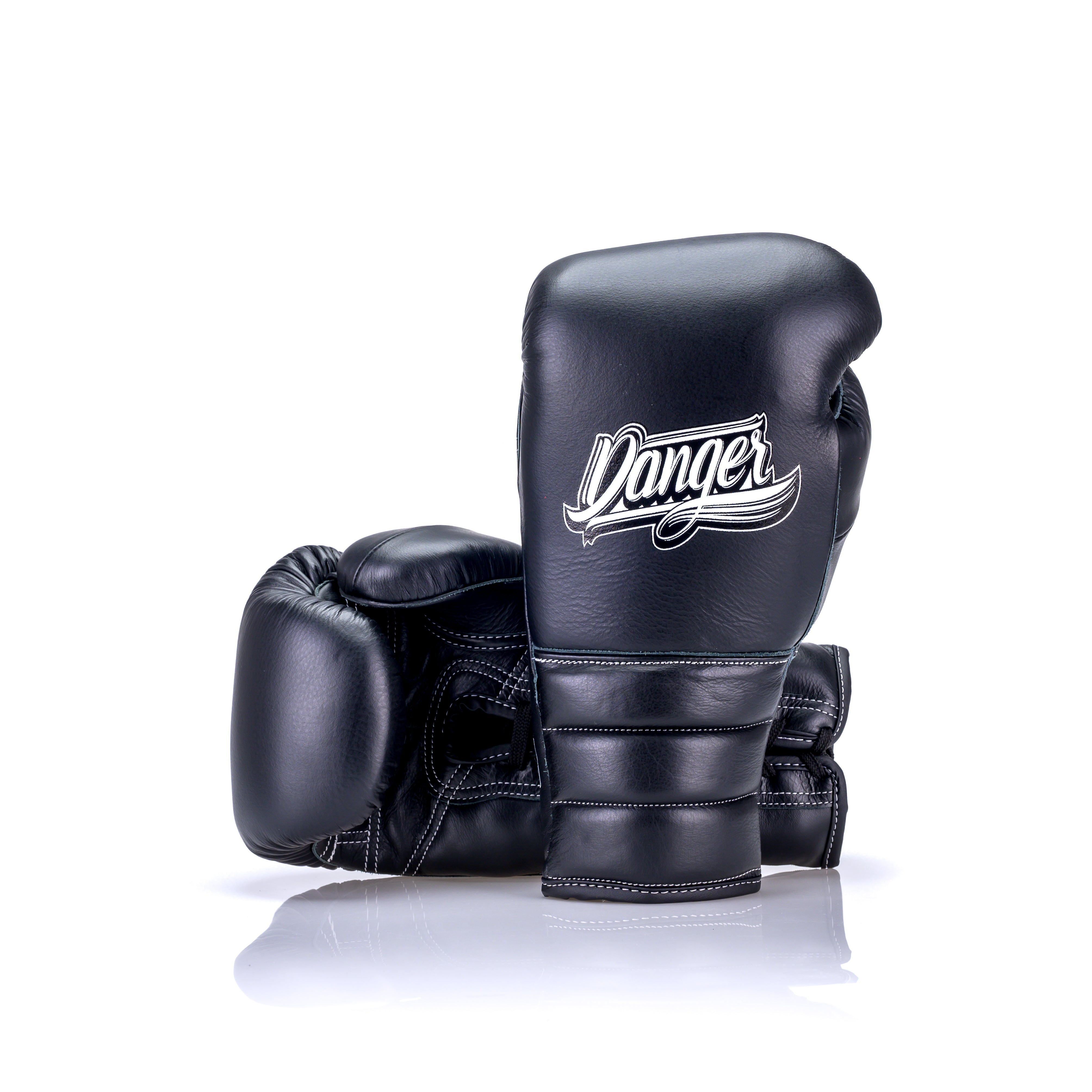  Black  Danger Equipment Lace,Up Mexican Style Boxing Gloves Semi-Leather Back/Front
