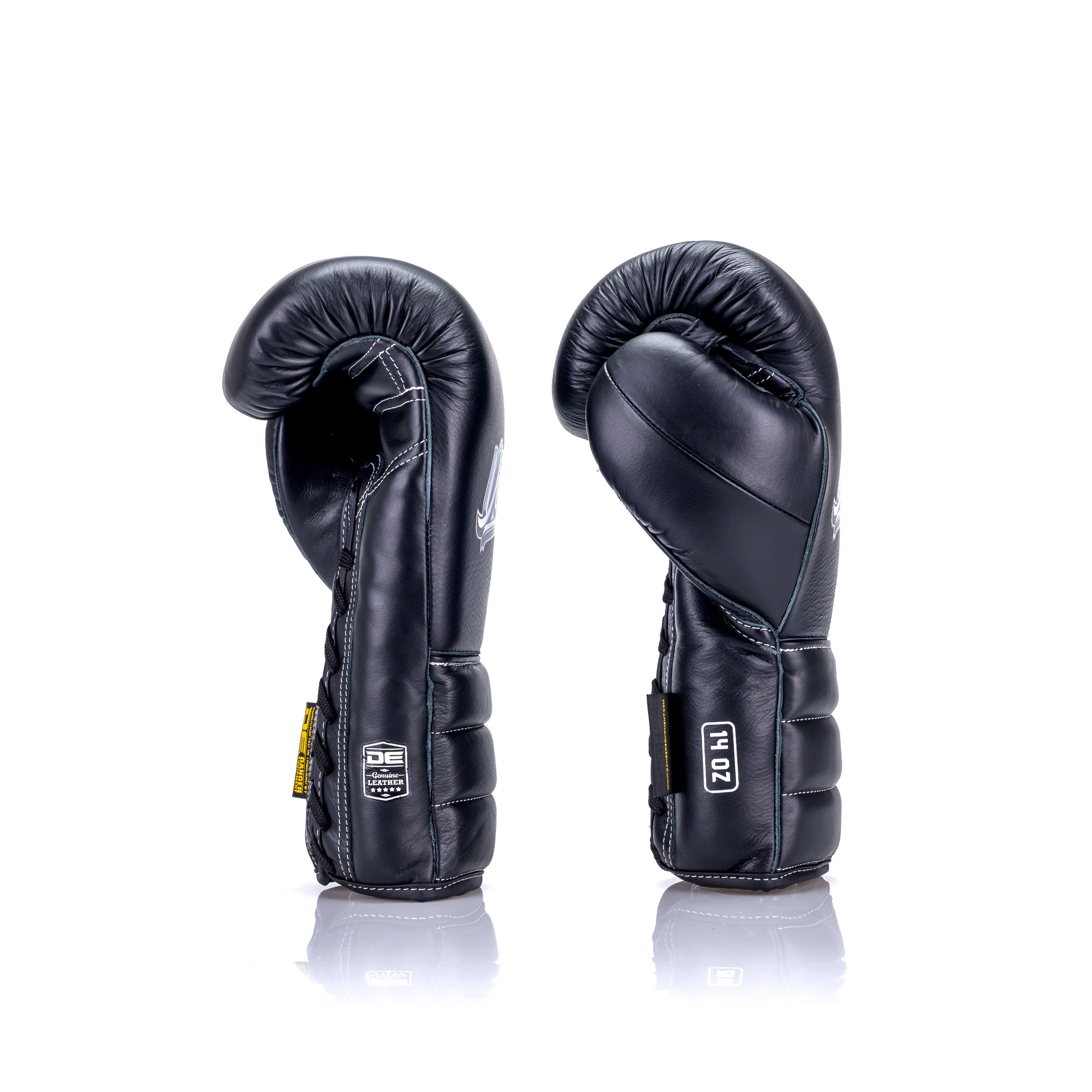 Black Danger Equipment Lace Up Mexican Style Boxing Gloves  Semi-Leather Side