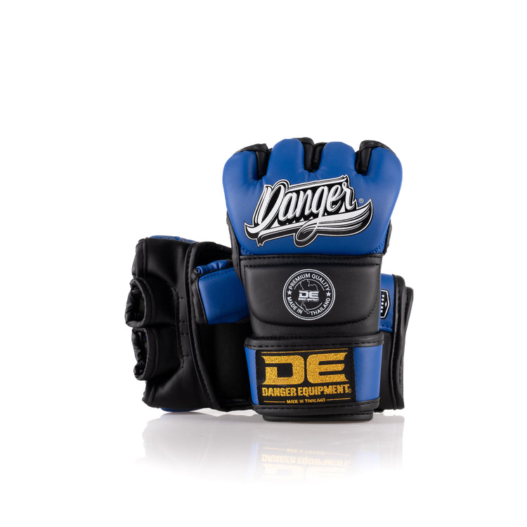 Blue/Black Danger Equipment MMA Competition Gloves Back/Front