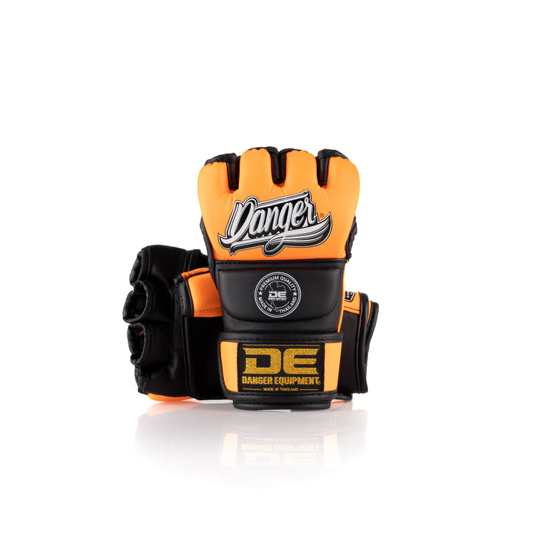 Orange/Black Danger Equipment MMA Competition Gloves back/Front