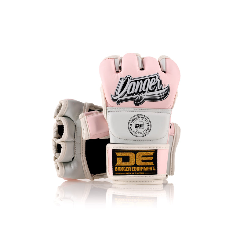 Pink/White Danger Equipment MMA Competition Gloves  Semi-Leather Back/Front