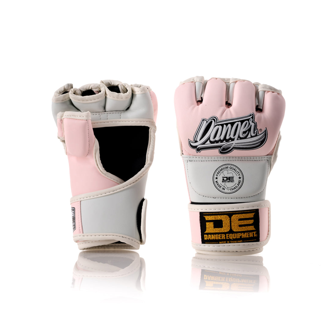 Pink/White Danger Equipment MMA Competition Gloves Semi-Leather Back/Front