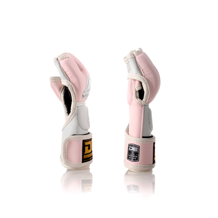 Pink/White Danger Equipment MMA Competition Gloves  Semi-Leather Side