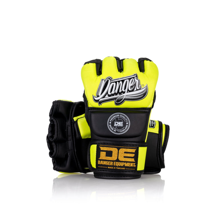 Yellow/Black Danger Equipment MMA Competition Gloves Back/Front