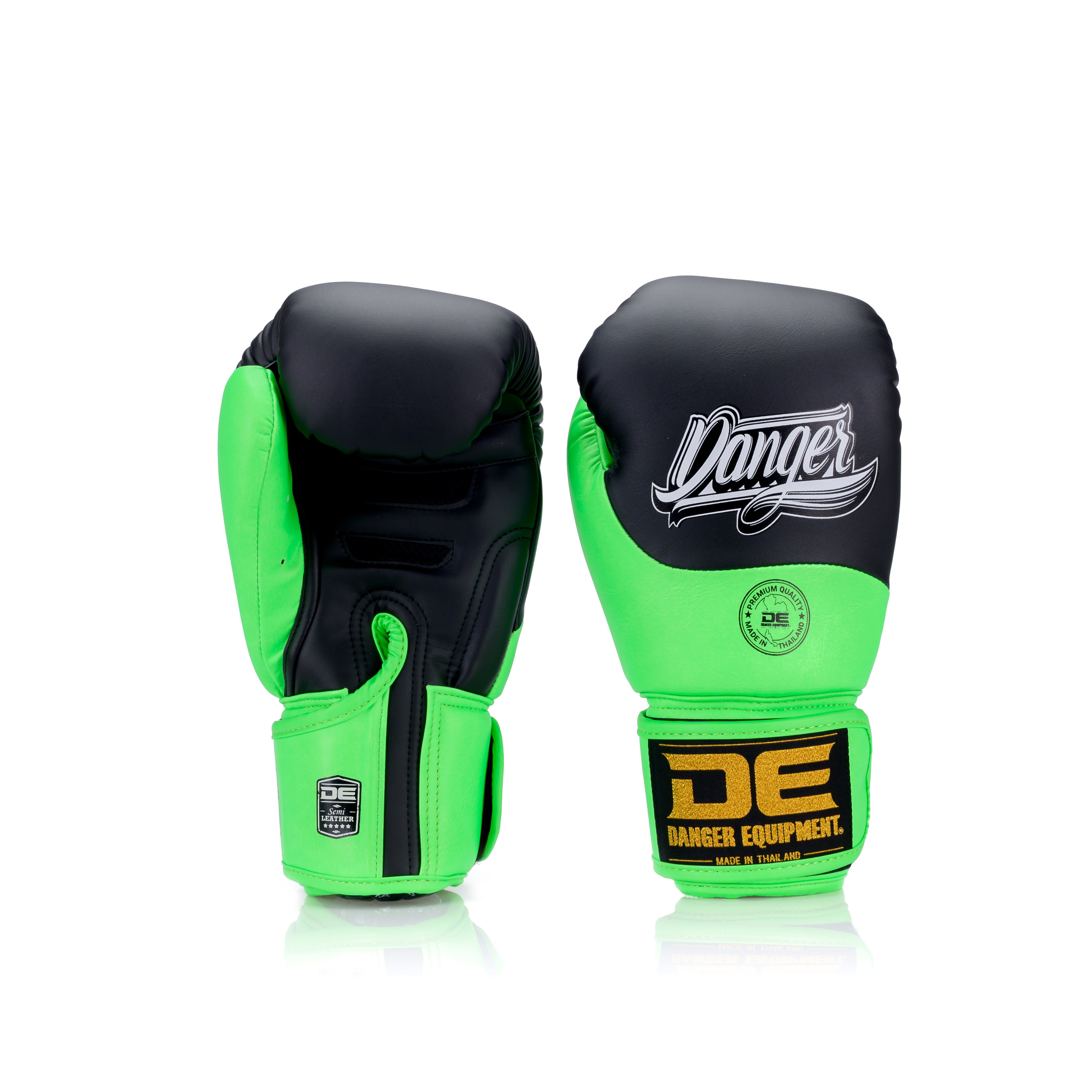 Green Danger Equipment Supermax 2.0 Boxing Gloves Semi-Leather Back/Front