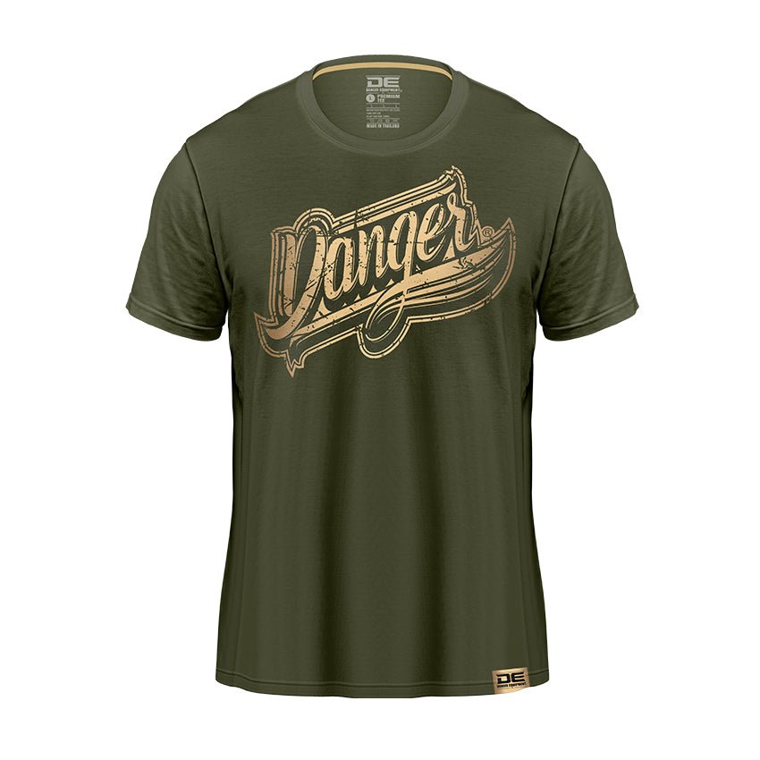 Army Green Danger Equipment T-Shirt Logo Gold  Front