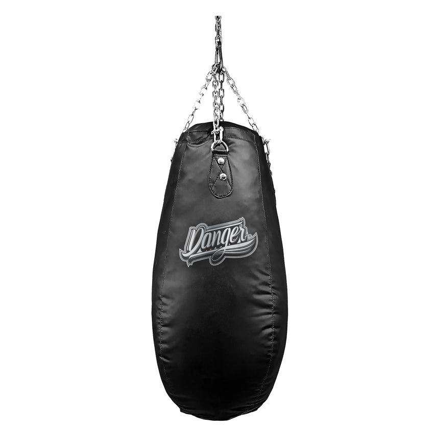 Black/Silver Danger Equipment Tear Drop Punching Bag Unfilled Front