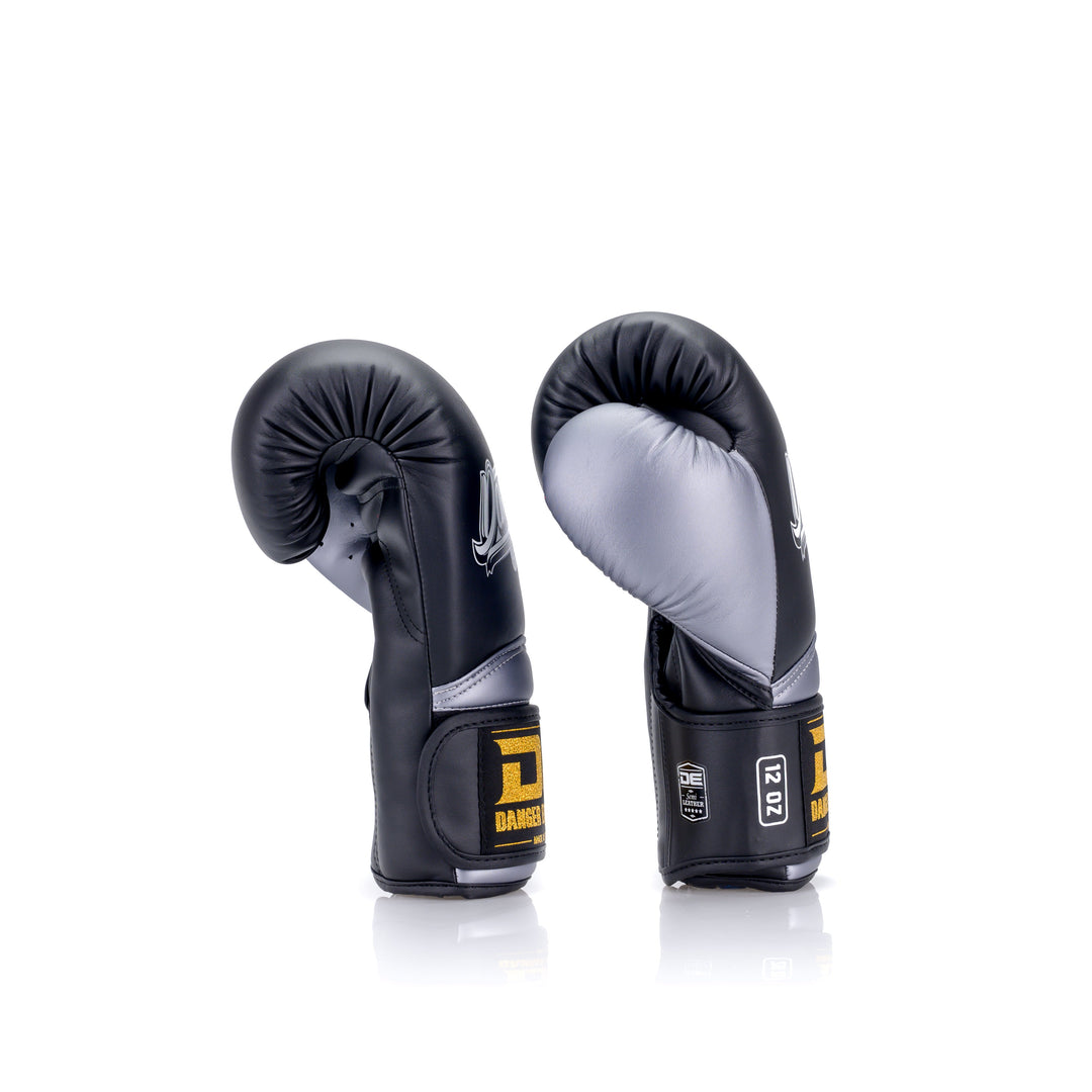 Silver/Black Danger Equipment The 'Rocket' Boxing Gloves Semi-Leather Side
