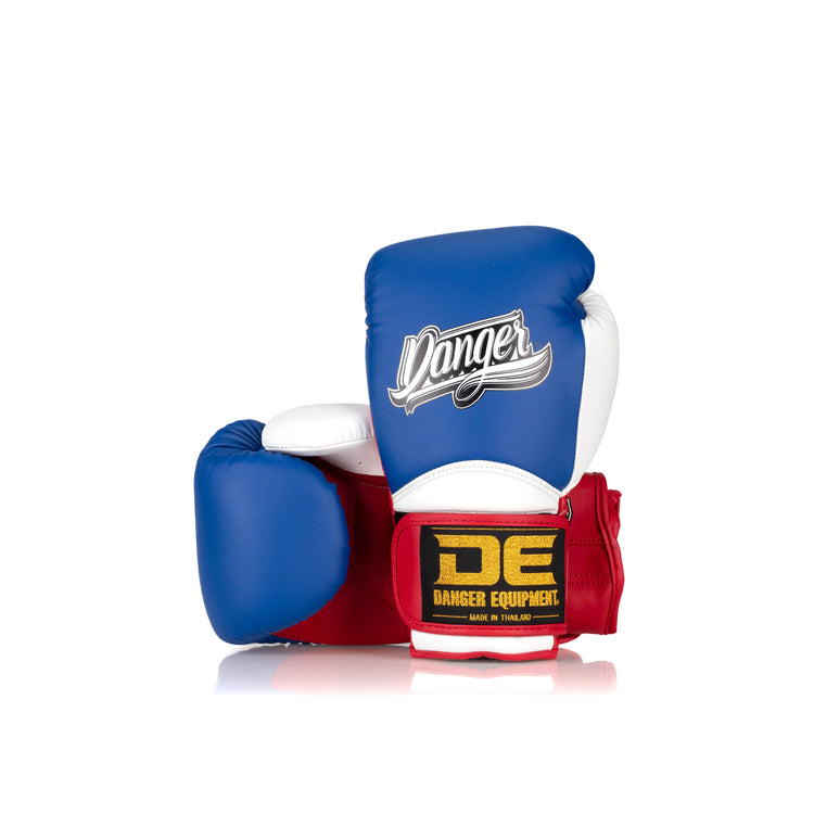 Red/White/Blue Danger Equipment The 'Rocket' Boxing Gloves Semi-Leather Back/Front