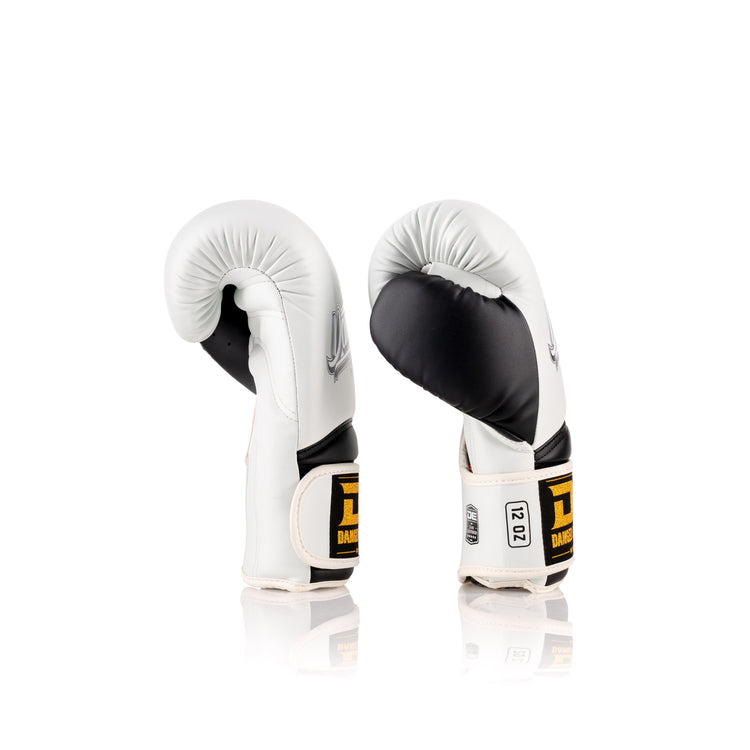 White/Black Danger Equipment The 'Rocket' Boxing Gloves Semi-Leather Side