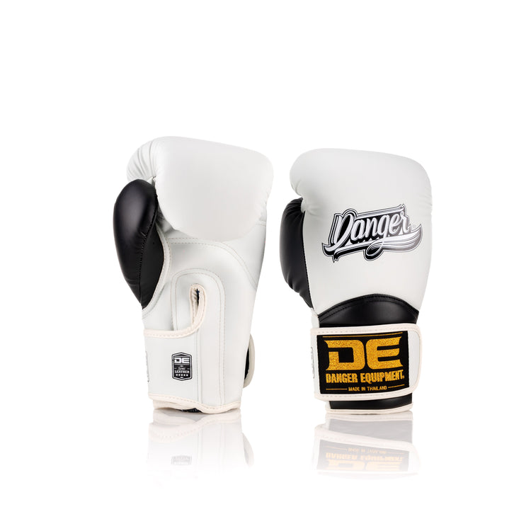 White/Black Danger Equipment The 'Rocket' Boxing Gloves Semi-Leather Back/Front
