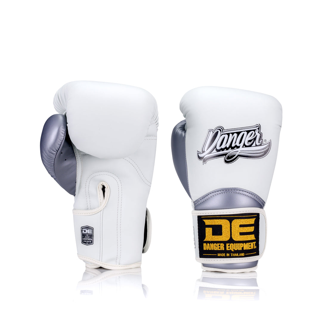White/Silver Danger Equipment The 'Rocket' Boxing Glove Semi-Leather Back/Front