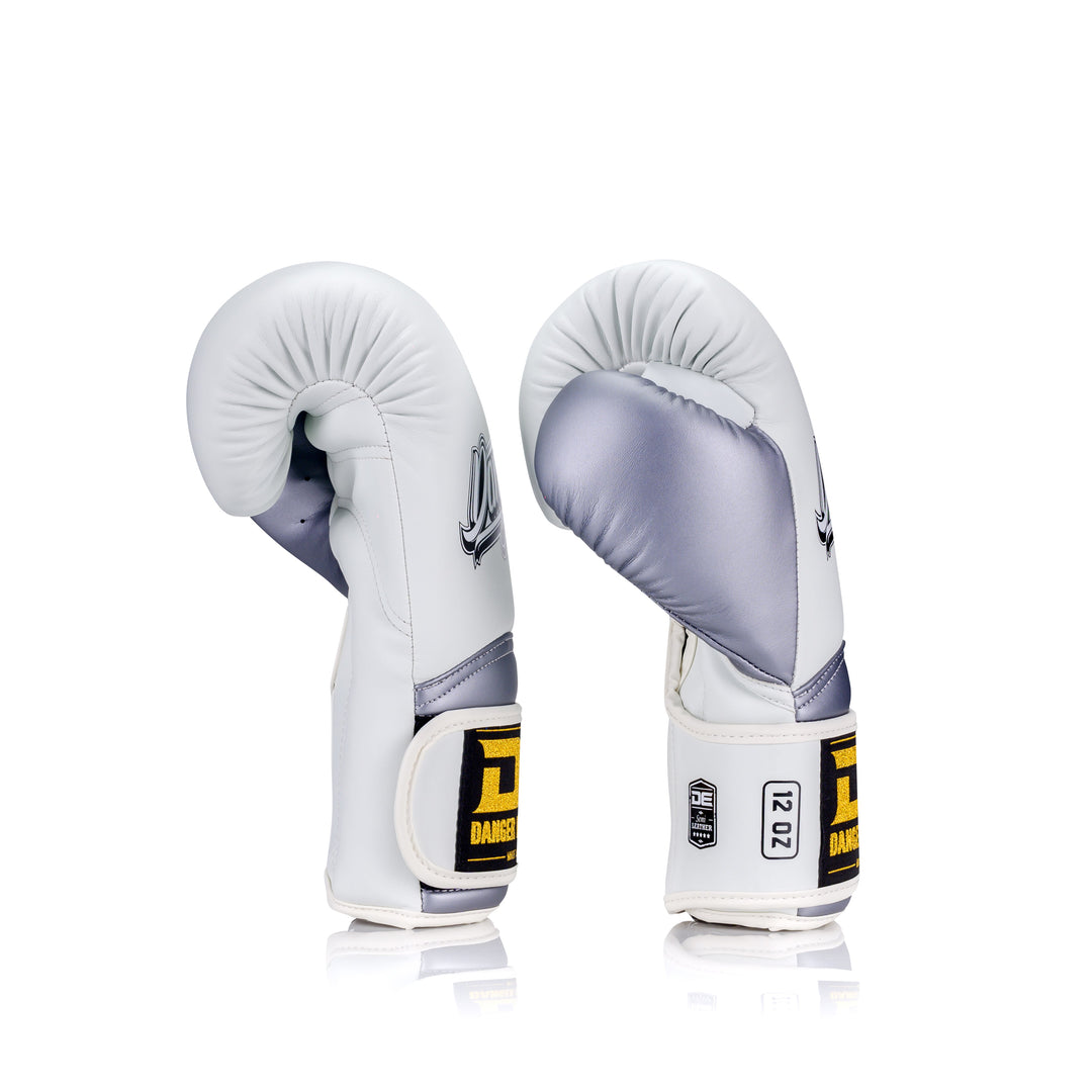 White/Silver Danger Equipment The 'Rocket' Boxing Glove Semi-Leather Side