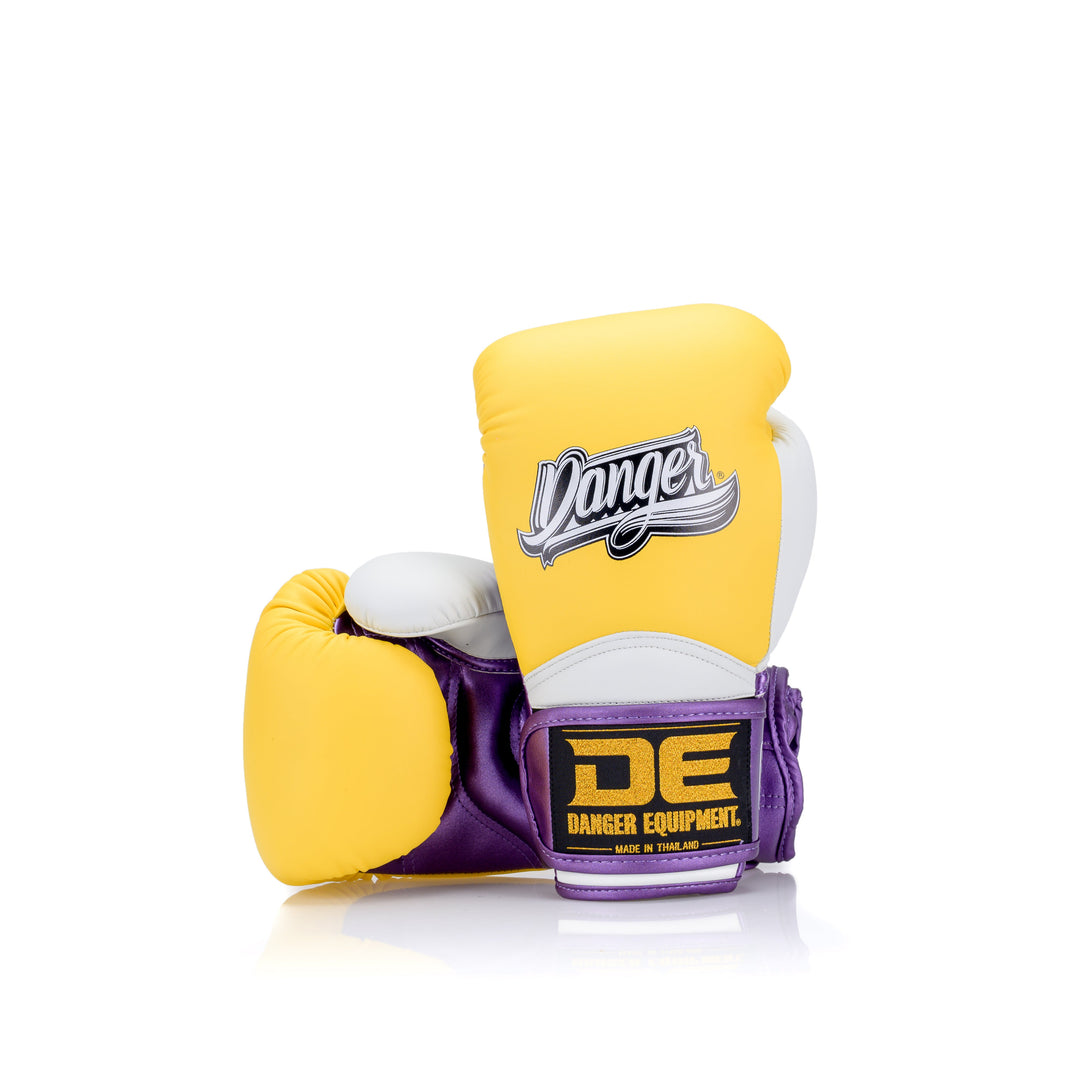 Yellow/White/Purple Danger Equipment The 'Rocket' Boxing Gloves Semi-Leather Back/Front