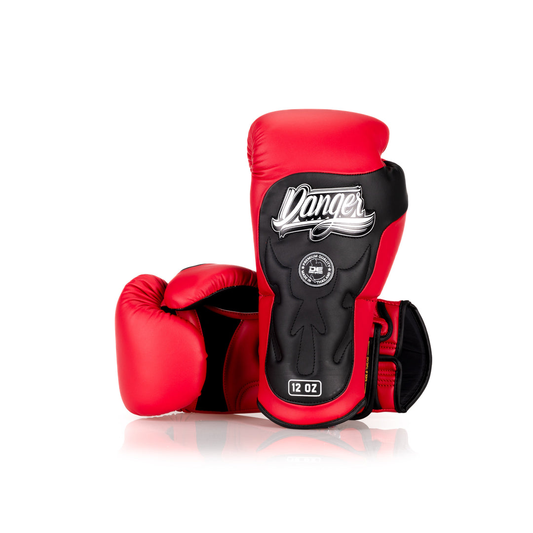 Black/Red Danger Equipment Ultimate Fighter Boxing Gloves Semi-Leather Back/Front