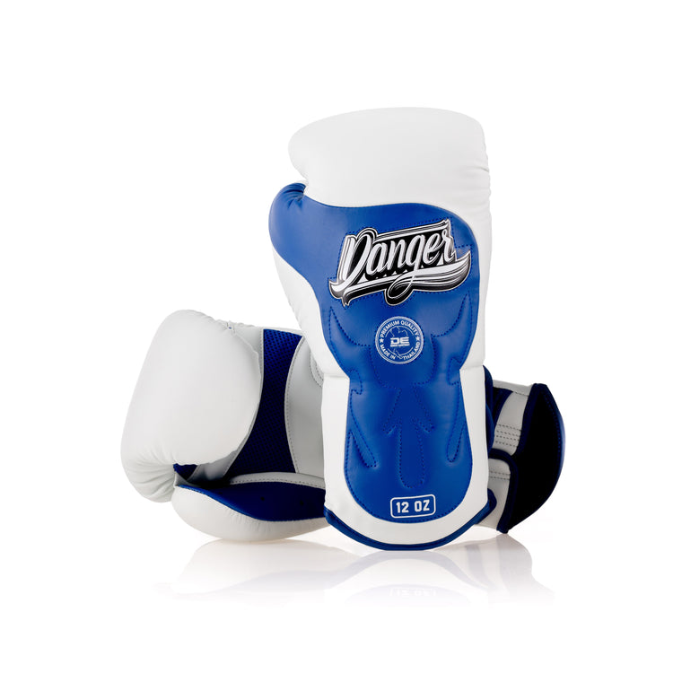 Blue/White Danger Equipment Ultimate Fighter Boxing Glove Semi-Leather Back/Front