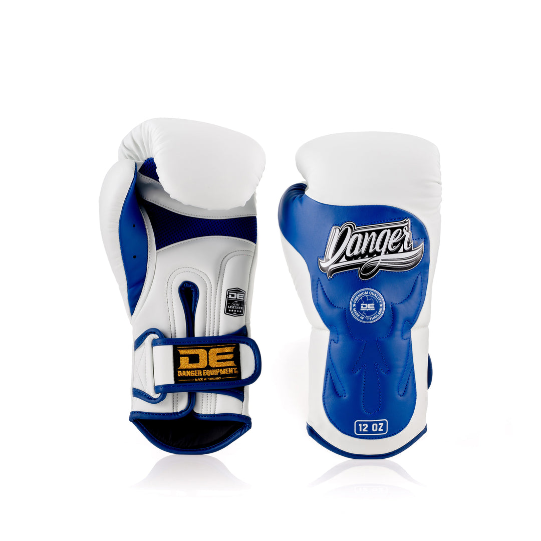 Blue/White Danger Equipment Ultimate Fighter Boxing Glove Semi-Leather  Back/Front