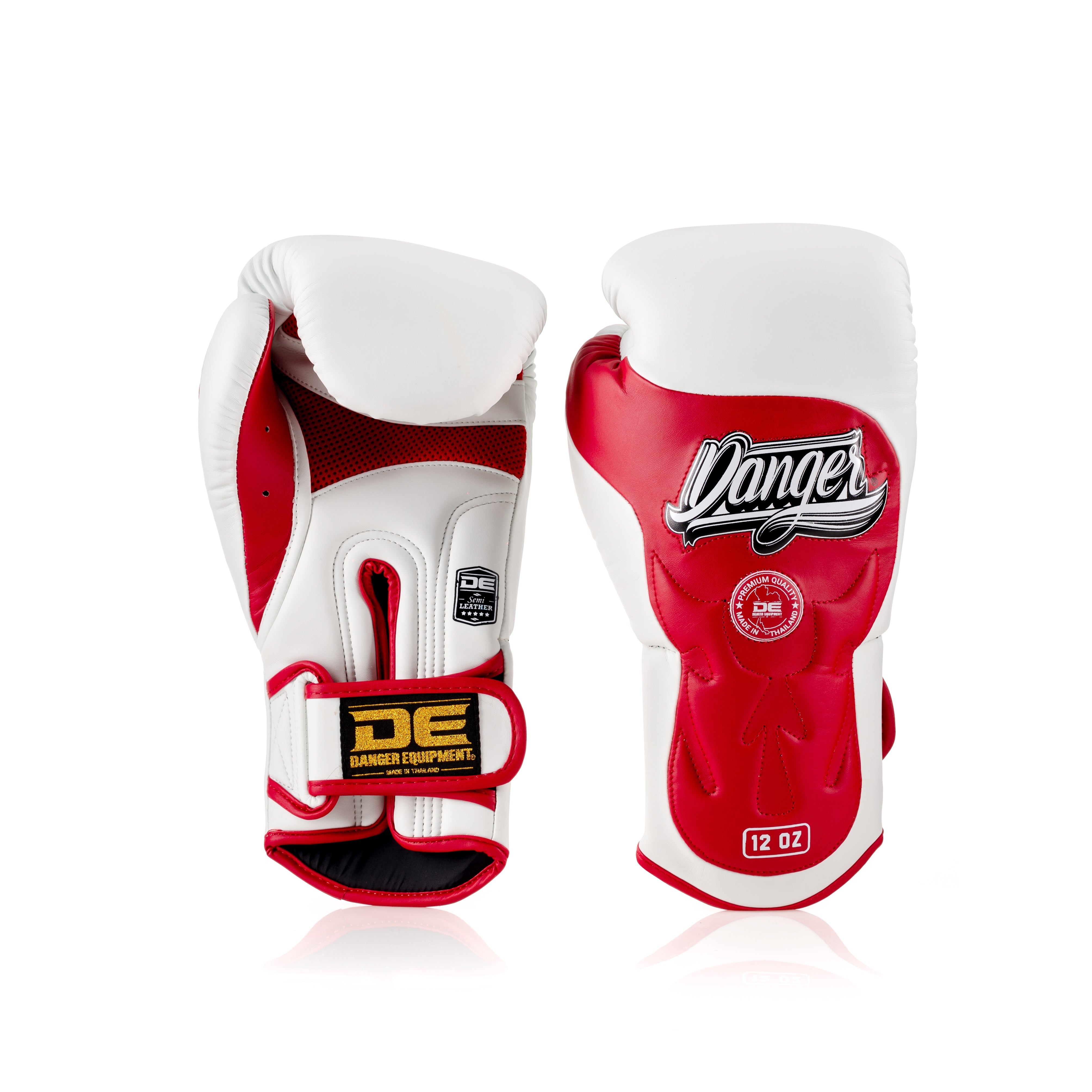 Red/White Danger Equipment Ultimate Fighter Boxing Glove Semi-Leather Back/Front