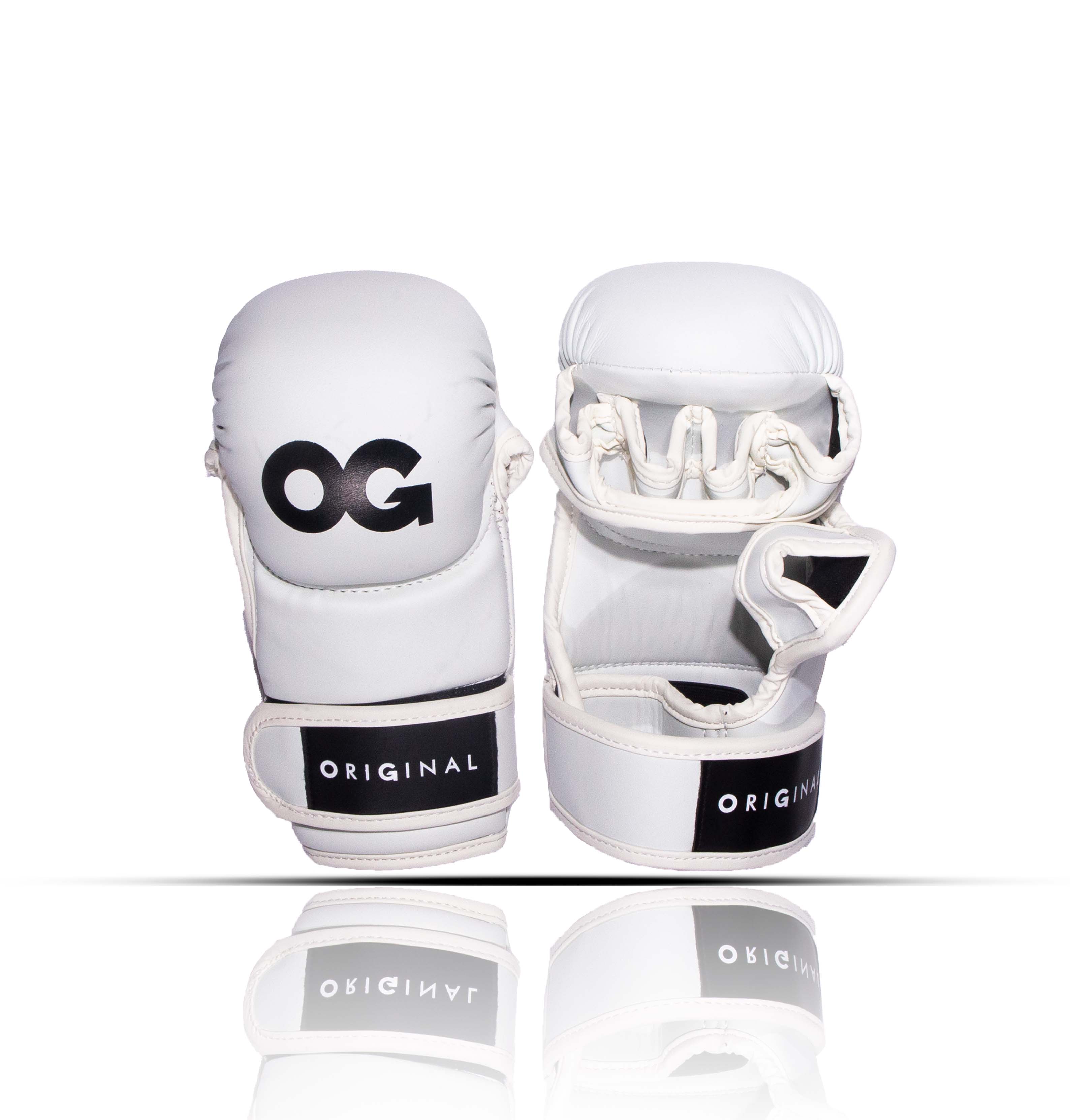 White OG MMA Sparring Gloves Fightwear Front/Back