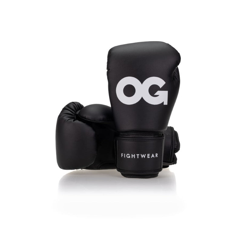Black OG Super Max Boxing Gloves OG Fightwear 8oz Back/Front