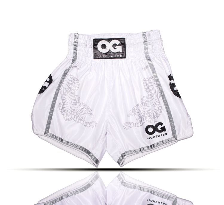 White OG Unisex Muay Thai Shorts Fightwear front