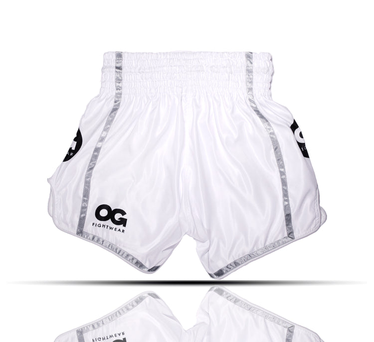 White OG Unisex Muay Thai Shorts Fightwear Back