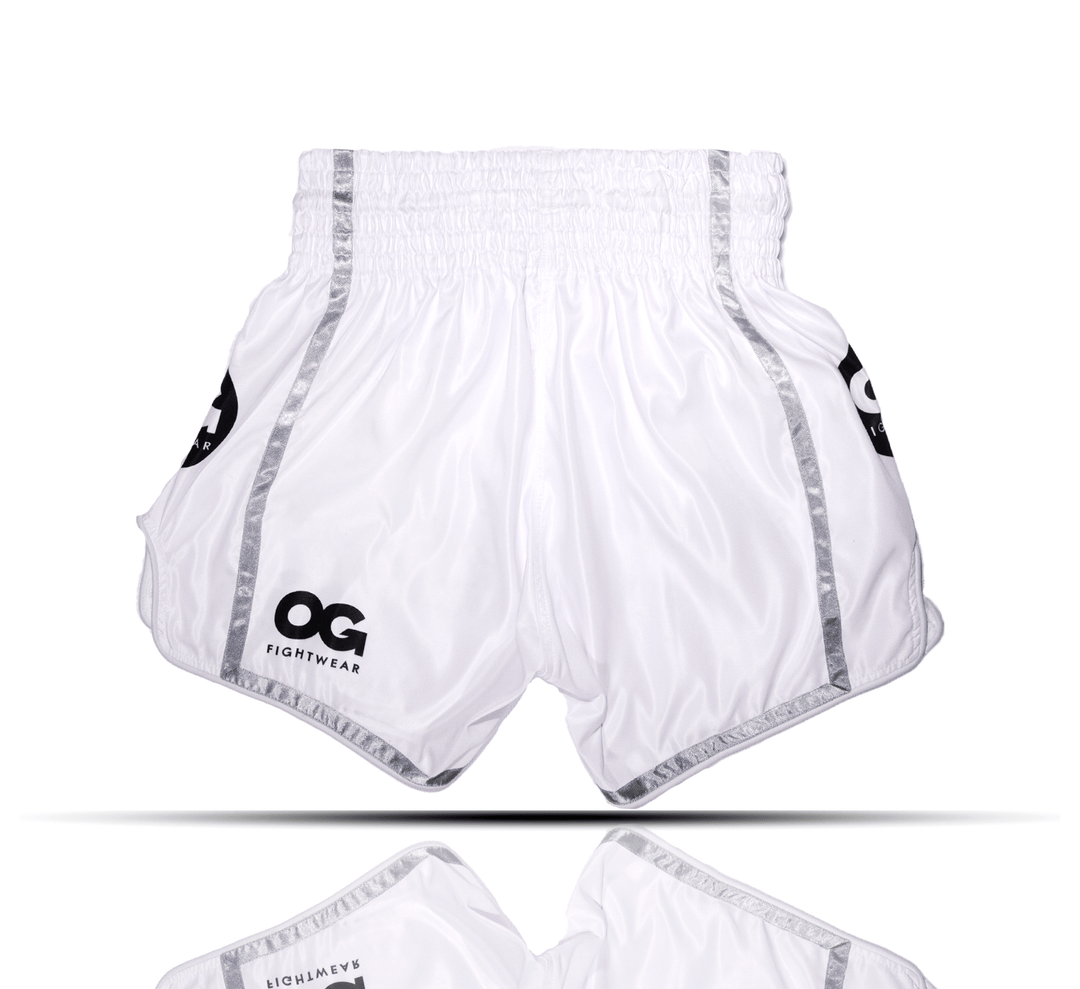 White OG Unisex Muay Thai Shorts Fightwear Back