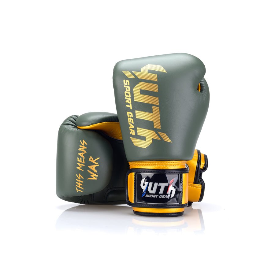 Army Green/Gold Yuth - Gold Line Boxing Gloves Yuth 8oz Back/Front