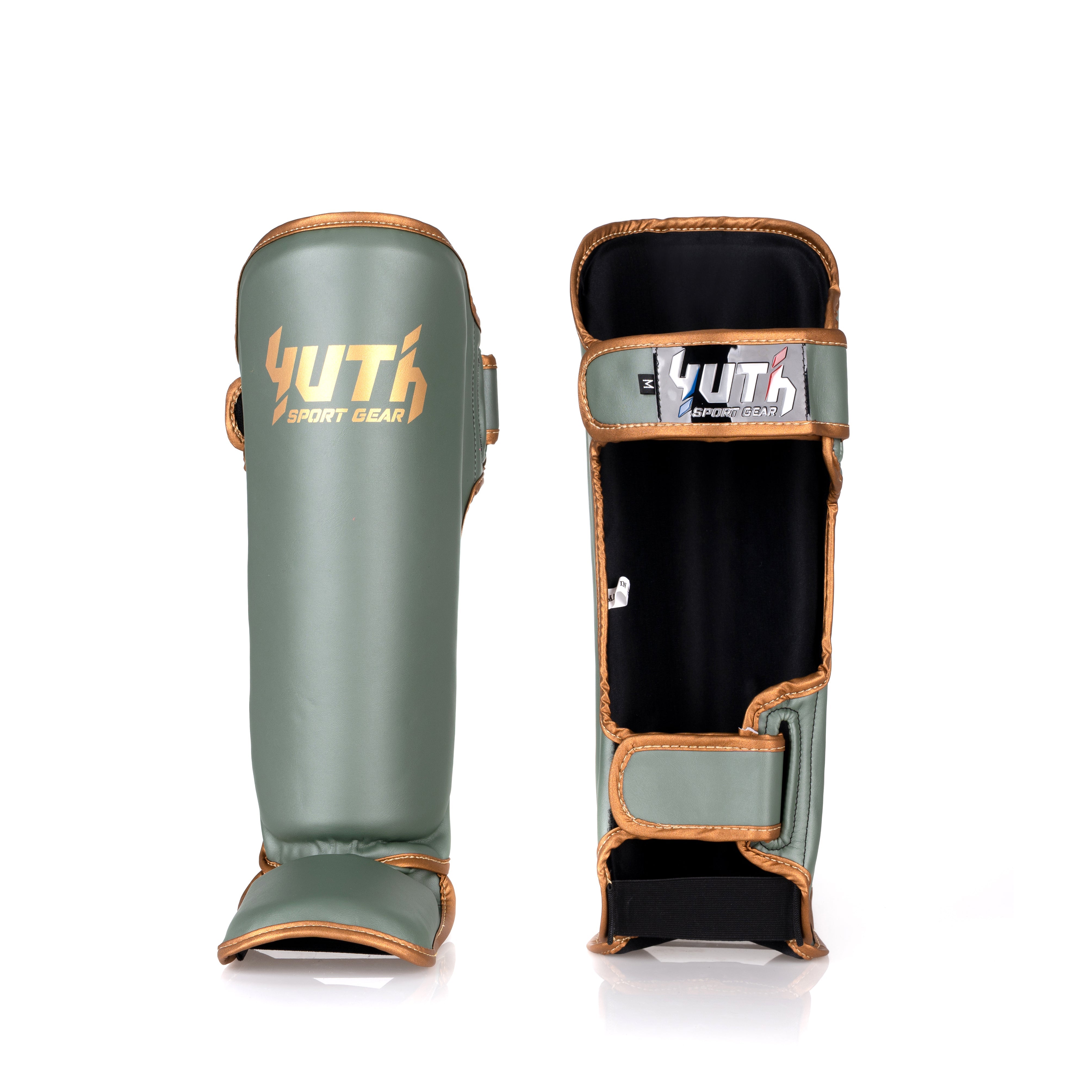 Army Green/Gold Yuth - Gold Line SArmy Green/Gold Yuth - Gold Line Shin Guard Front/Backhin Guard Front