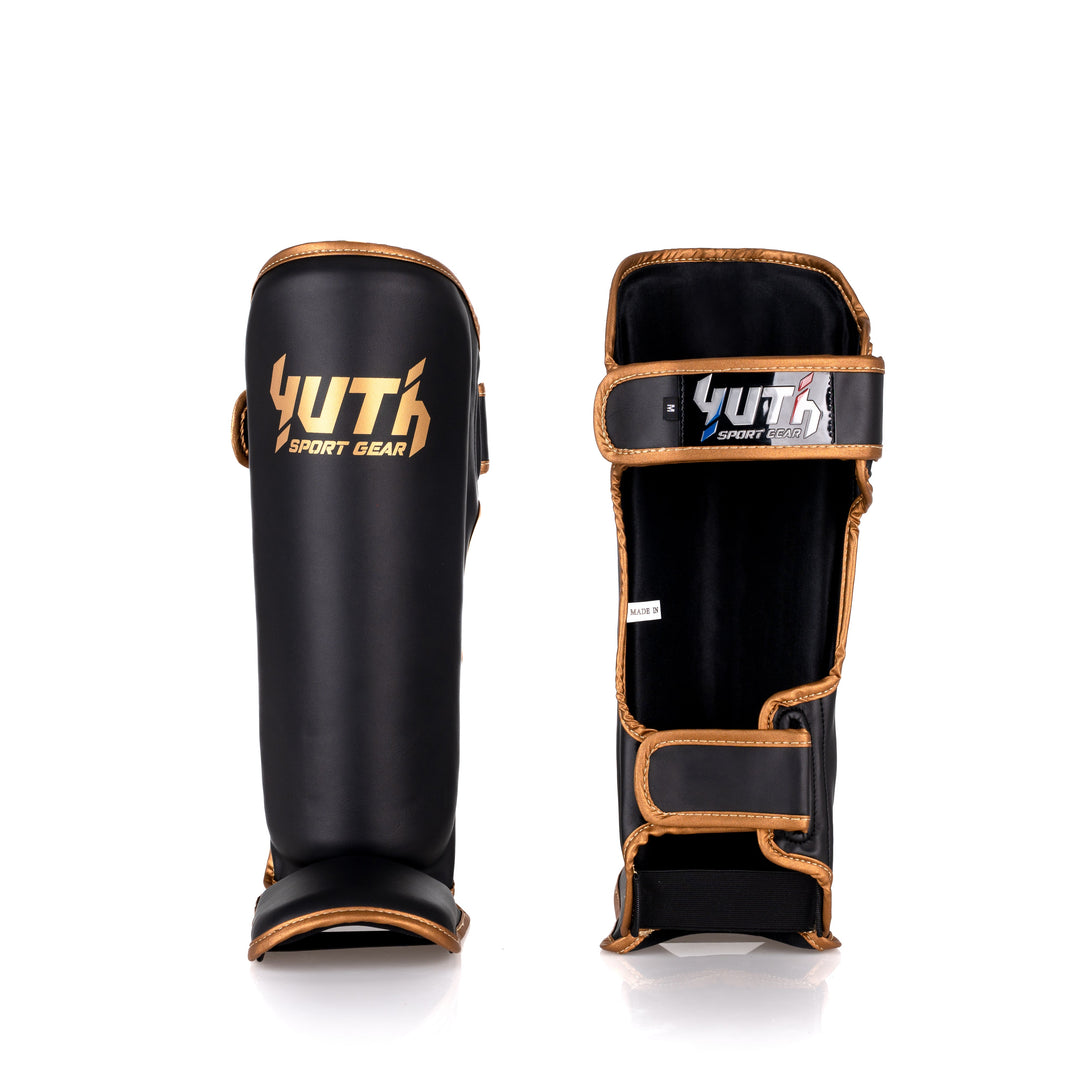 Black/Gold Yuth - Gold Line Shin Guard Front/Back